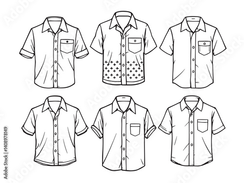 Cuban collar shirt line art illustration