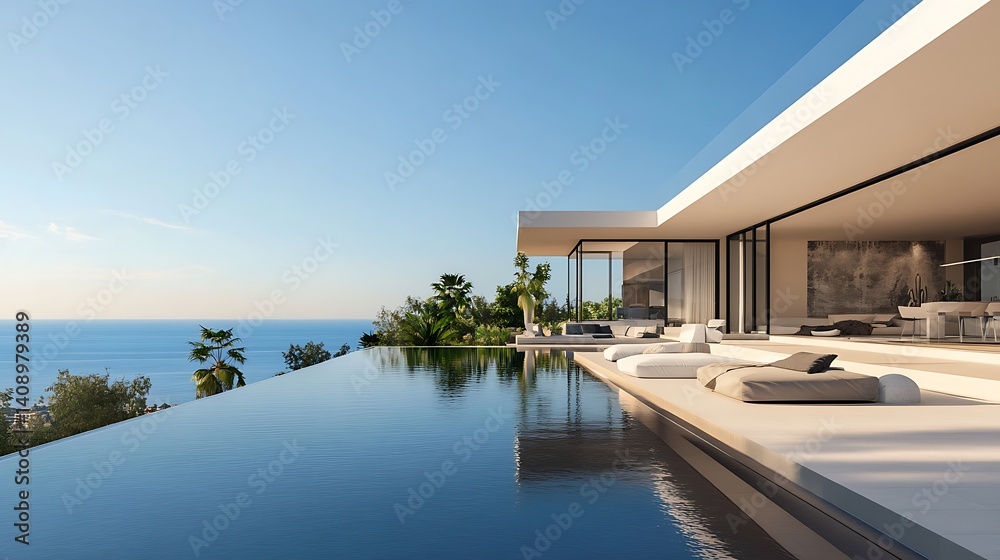 Fototapeta premium Luxurious coastal home with infinity pool.