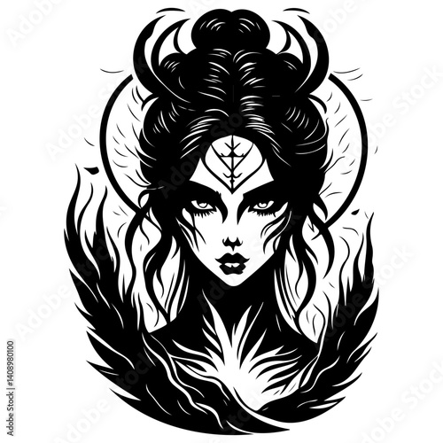 Monochrome Portrait of a Mystical Enchantress