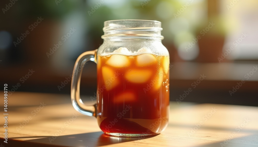 Refreshing Glass of Iced Tea with Ice Cubes Brightly Lit by Sunlight Refreshing Glass of Iced Tea with Ice Cubes Brightly Lit by Sunlight