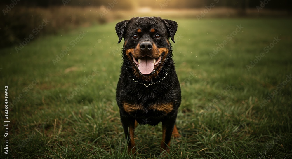 Happy Dog Standing on Green Grass Outdoors Happy Dog Standing on Green Grass Outdoors