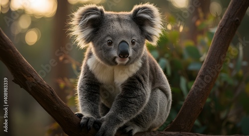 Koala Sitting on Branch Looking at Camera in Natural Light