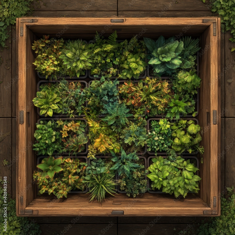 Large wooden storage container filled with weeds, herbs close up Large wooden storage container filled with weeds, herbs close up