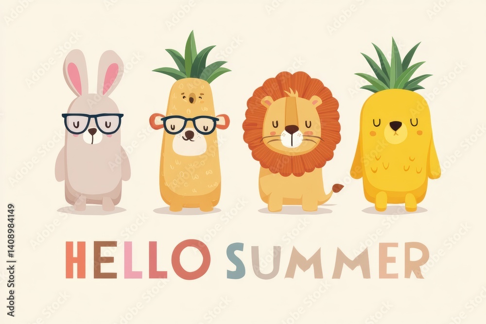 Three animals stand closely together in a natural setting, Hello Summer background. Three animals stand closely together in a natural setting, Hello Summer background.