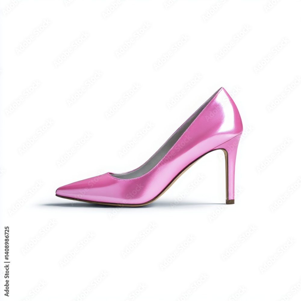 A single, shiny pink high heel shoe A single, shiny pink high heel shoe