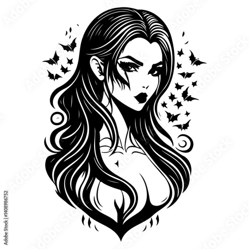 Captivating Vampire Goth Portrait Illustration
