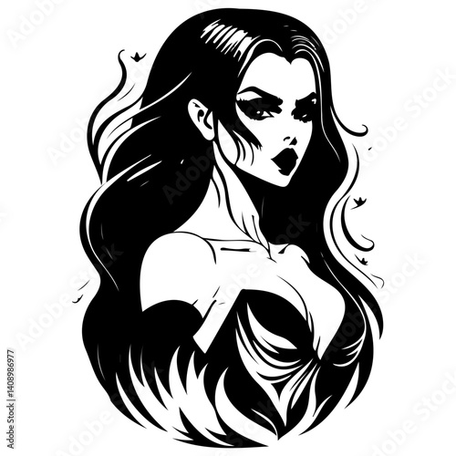 Mysterious Dark Haired Woman Silhouette Portrait