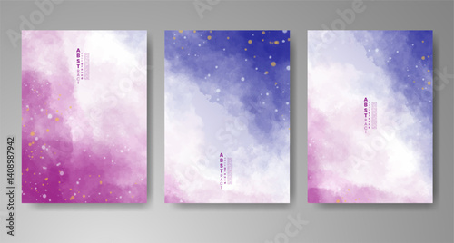 Set of cards with bright colorful vector watercolor background. Design for your date, postcard, banner.