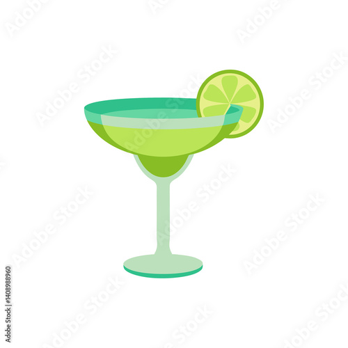 Margarita with Salt Rim and Lime Wedge on Transparent Background  