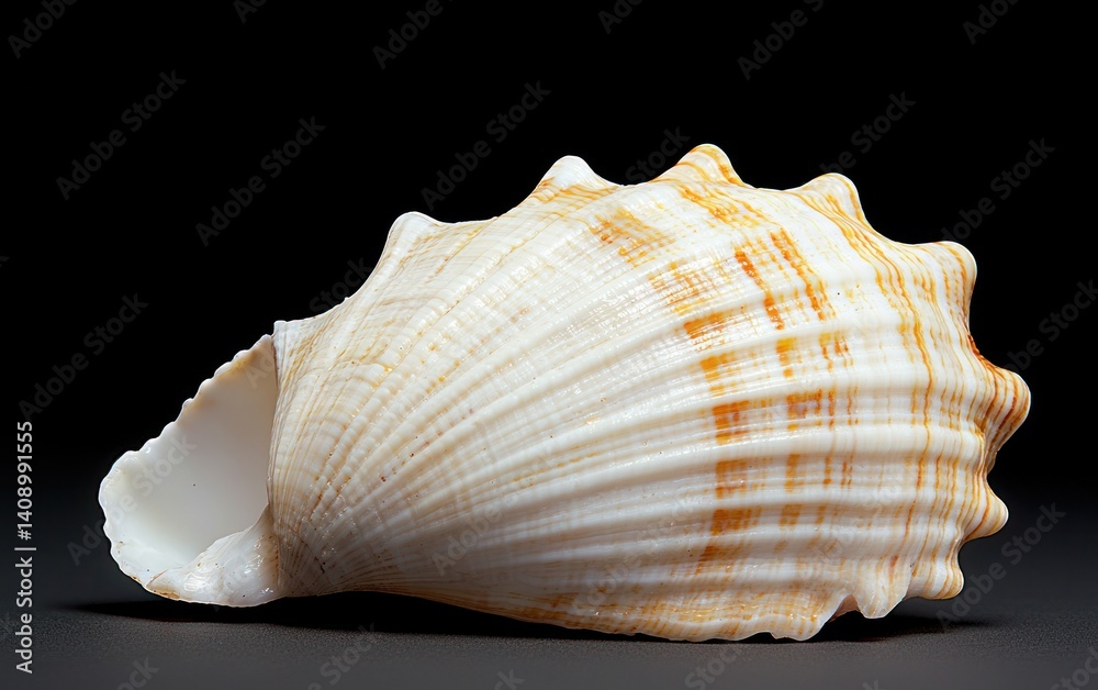 White and Orange Seashell Close-up on Black Background White and Orange Seashell Close-up on Black Background