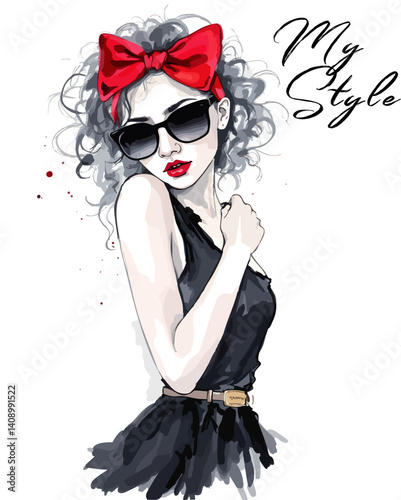 Stylish fashion sketch of a trendy woman
