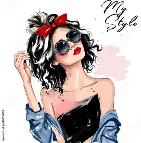 Stylish fashion sketch of a trendy woman