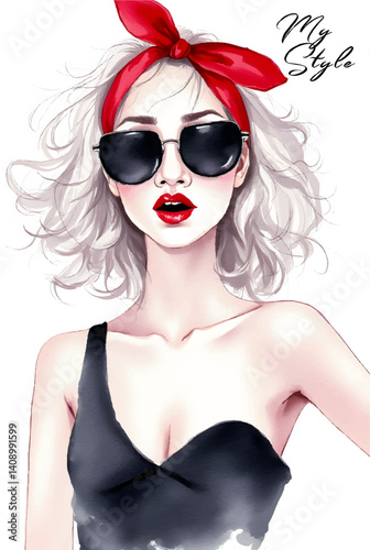 Stylish fashion sketch of a trendy woman
