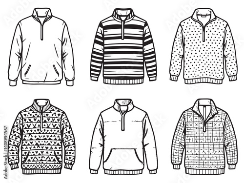 Quarter zip pullover line art vector illustration