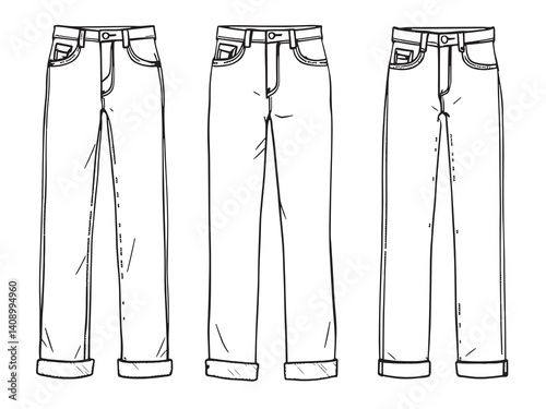 Relaxed fit jeans line art vector illustration
