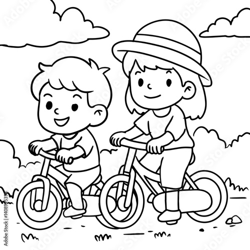 Two Siblings Riding Bicycle