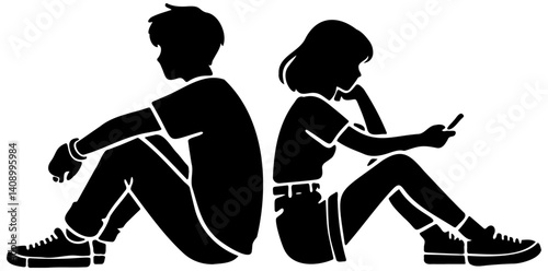A Couple Sit Together Illustration.