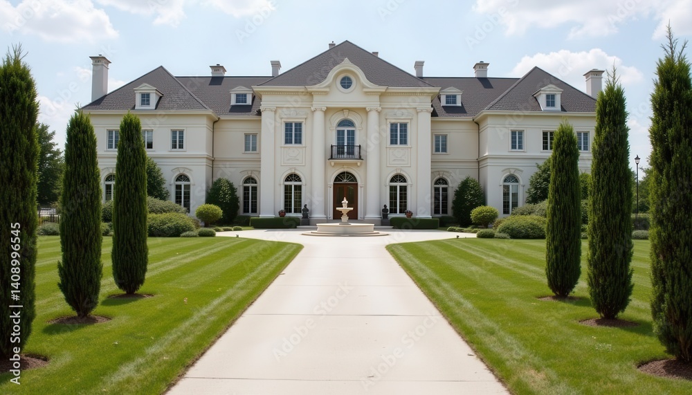 The grand, elegant mansion overlooked a sprawling landscape, with a sweeping driveway stretching out before it. The grand, elegant mansion overlooked a sprawling landscape, with a sweeping driveway stretching out before it.