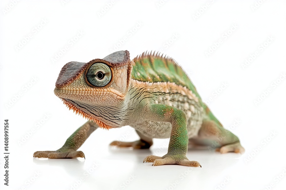Fototapeta premium Chameleon on a white background with no shadows, isolated.