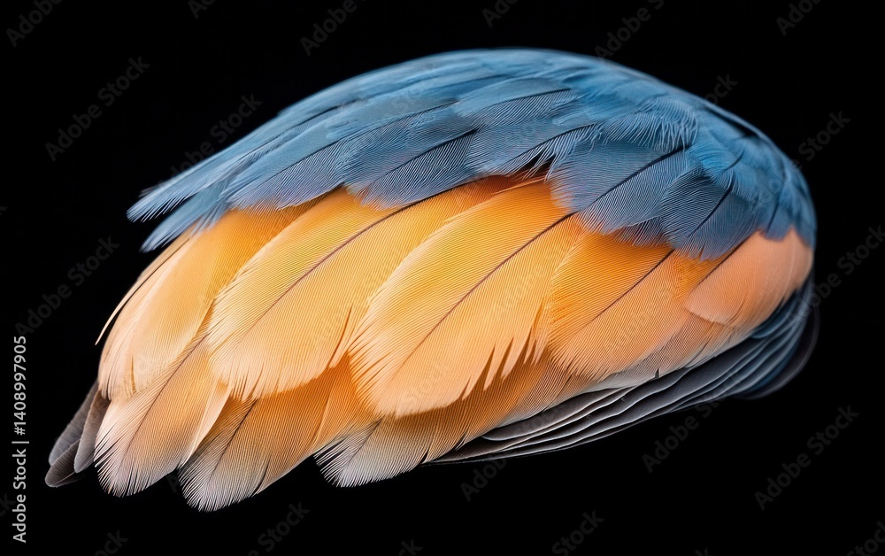 Fototapeta premium Blue And Orange Bird Feathers Close Up Studio Shot