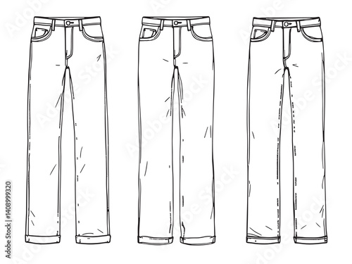 Straight-leg pants line art vector illustration