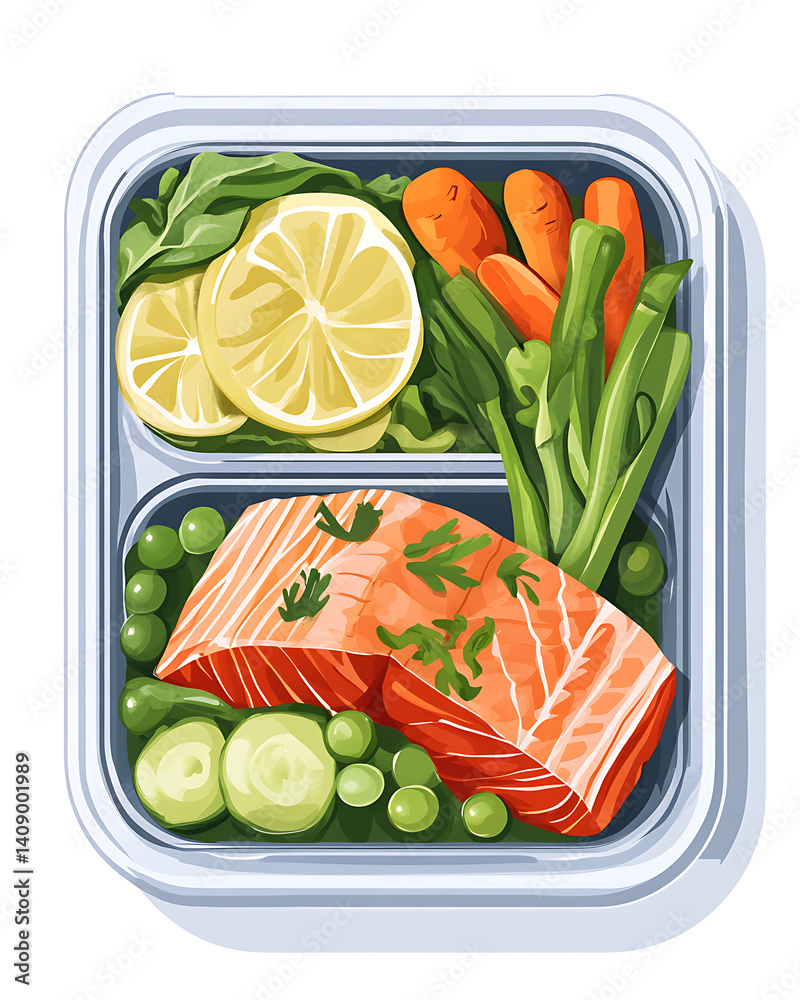 salmon in various forms and production processes, from raw cuts and packaging to cooking, serving, and seafood industry scenes. Generative AI Illustration