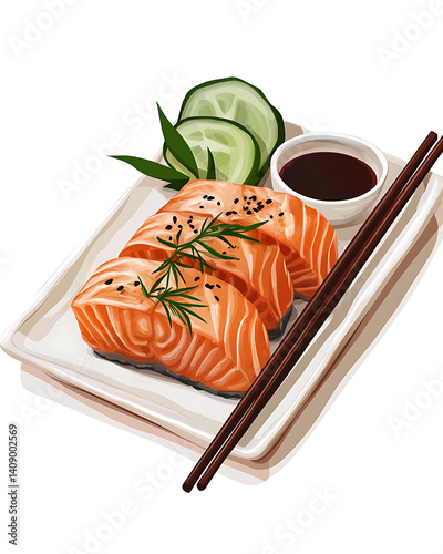 Obraz na płótnie salmon in various forms and production processes, from raw cuts and packaging to cooking, serving, and seafood industry scenes. Generative AI Illustration w salonie