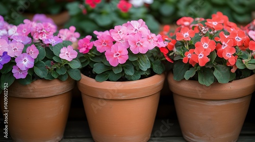 Wallpaper Mural Vibrant Pink, Purple and Red Flowers in Terracotta Pots Torontodigital.ca