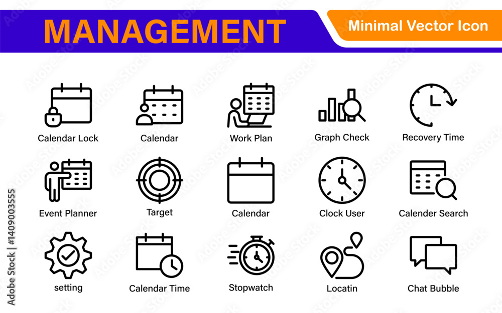 Management Administration and Scheduling Organizer Icons - Professional Vector Illustrations Management Administration and Scheduling Organizer Icons - Professional Vector Illustrations