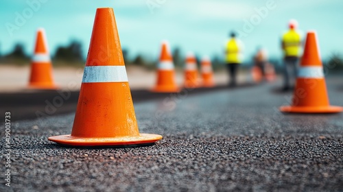 Traffic safety event road work zone with cones outdoor construction site close-up view urban setting for awareness