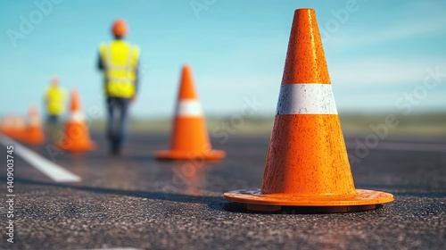 Traffic management safety procedures construction site visual content outdoor environment close-up viewpoint