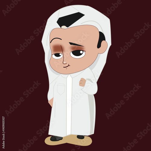 Cute Cartoon Arab Boy in Traditional Thobe and Headscarf