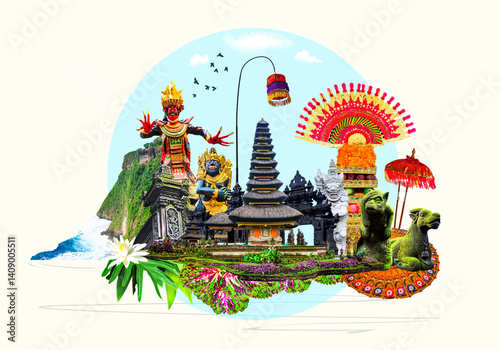 Obraz na płótnie The collage on the theme of Bali, Indonesia. Tamples. Travel and vacation concept w salonie