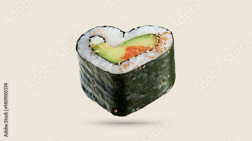 Sushi in the shape of a heart on a light background 