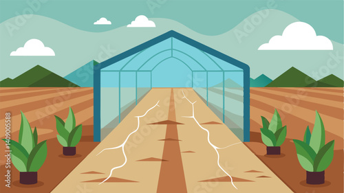 Even with the help of artificial irrigation the soil inside the greenhouse has become too dry and compacted leading to plants with shallow root systems and stunted growth a. Vector illustration
