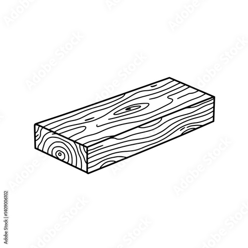 Wood Block: A detailed illustration of a wooden block showcases its natural grain and texture, perfect for design elements or representing the fundamentals of construction and craft.