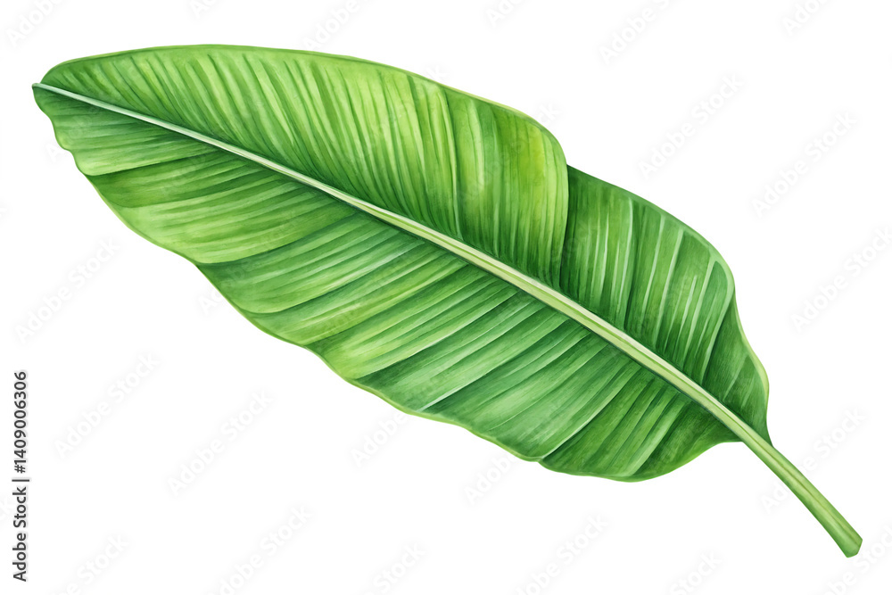 Obraz premium one banana leaf isolated on white background, PNG