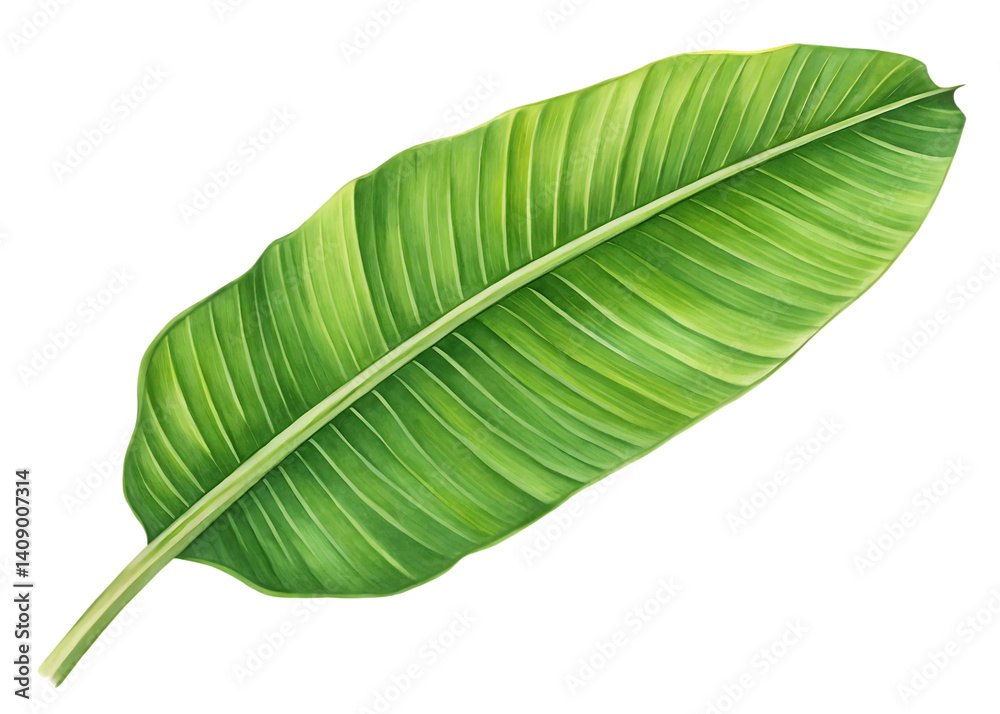 Obraz premium one banana leaf isolated on white background, PNG