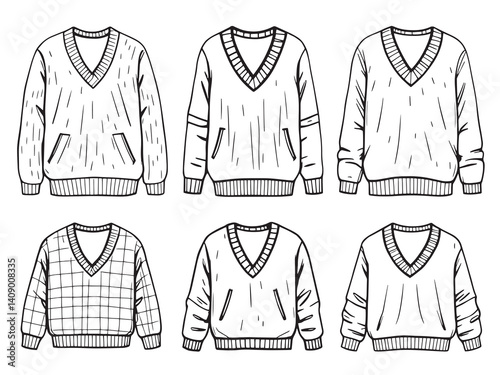 V-neck sweater line art vector illustration