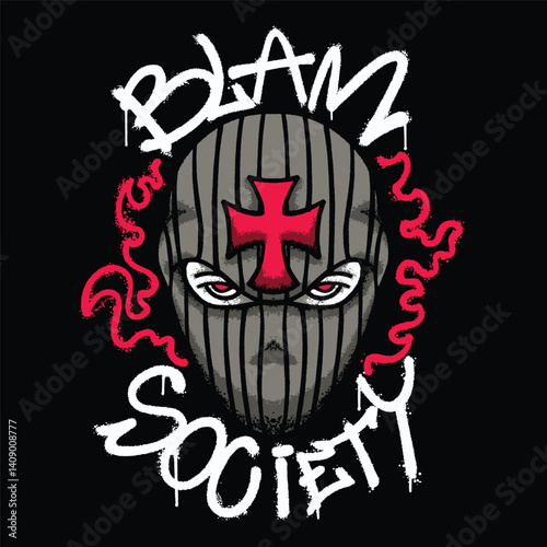 balaclava Style Mask Illustration with slogan Blam society Urban Streetwear Art