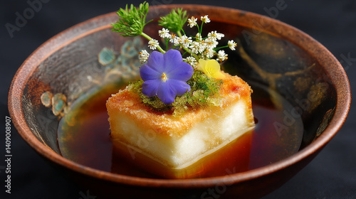 Agedashi tofu Crispy outside, dashi pool garnished