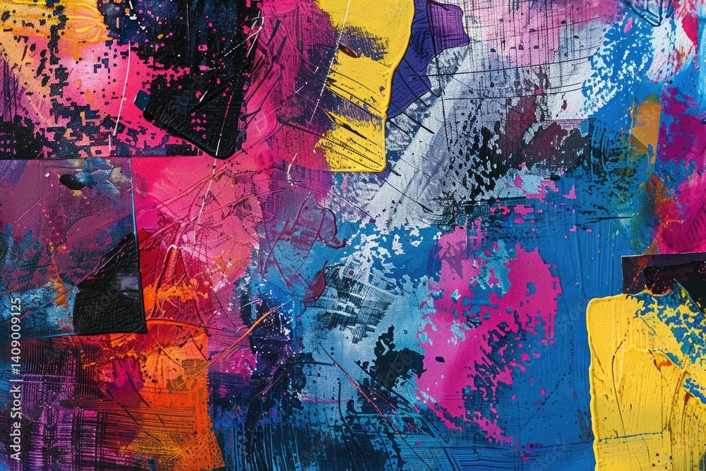 Fototapeta premium The abstract splash painting colored by vivid shade of oil color stained on the canvas express contemporary style from paint. Modern wallpaper brush vibrant watercolor with seamlessly pattern. AIG61.