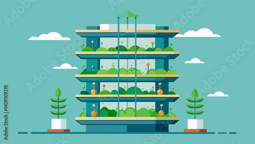 MultiLevel Cultivation Vertical farming technology allows for multiple levels of crops to be grown maximizing the use of space and increasing crop yield.. Vector illustration