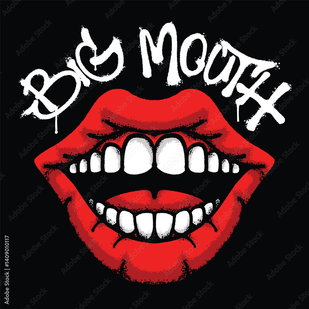 Obraz premium Red mouth Illustration with slogan big mouth Urban Streetwear Art