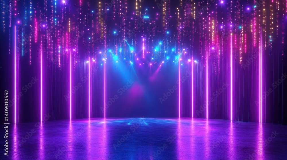 A vibrant display of colorful lights creating a captivating and dynamic atmosphere for events or performances. A vibrant display of colorful lights creating a captivating and dynamic atmosphere for events or performances.