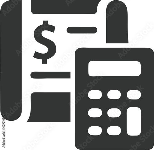 Icon of Financial Report with Dollar Sign and Calculator on Transparent Background