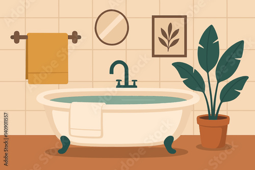 Flat home spa environment featuring cozy bath elements