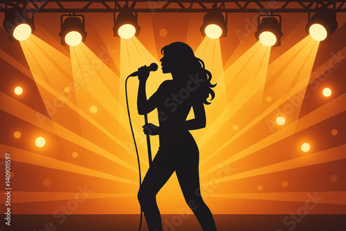A vocalist is featured in a flat music performance setting