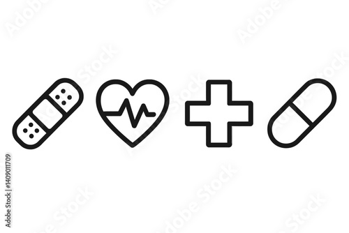 Basic medical items are represented by simple healthcare icons