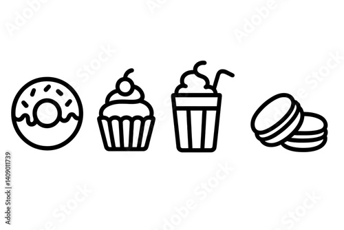 Simple flat style icons of sweet treats.Icons of sweet treats designed in a simple flat style